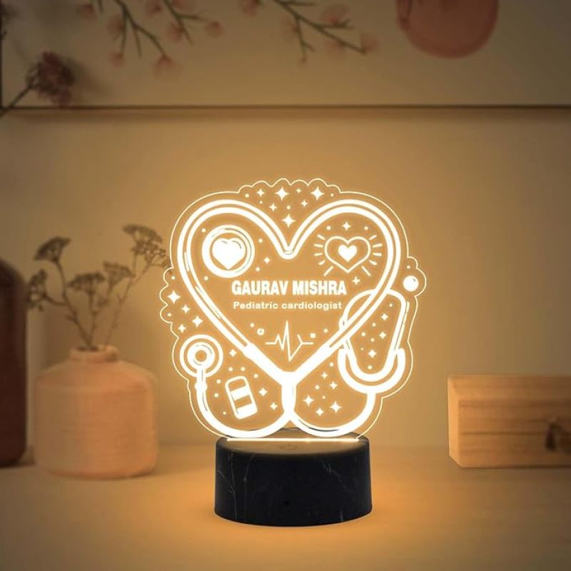 Pediatric Cardiologist Doctor Night Lamp with Warm White Light Customized with Name Gift for Cardiologist Future Doctor Clinic Decor