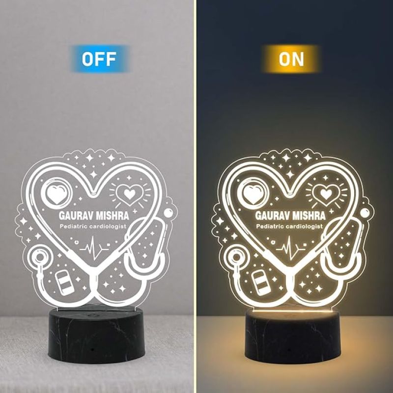 Pediatric Cardiologist Doctor Night Lamp with Warm White Light Customized with Name Gift for Cardiologist Future Doctor Clinic Decor