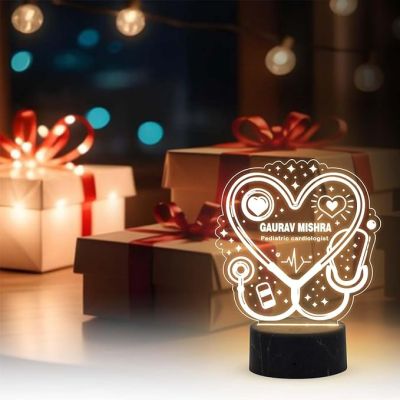 Pediatric Cardiologist Doctor Night Lamp with Warm White Light Customized with Name Gift for Cardiologist Future Doctor Clinic Decor
