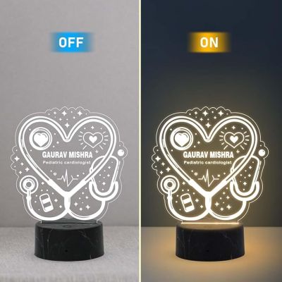 Pediatric Cardiologist Doctor Night Lamp with Warm White Light Customized with Name Gift for Cardiologist Future Doctor Clinic Decor