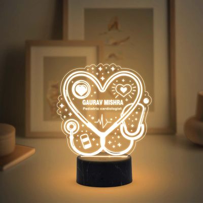 Pediatric Cardiologist Doctor Night Lamp with Warm White Light Customized with Name Gift for Cardiologist Future Doctor Clinic Decor