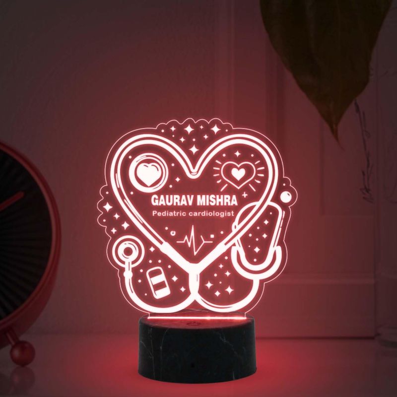 Pediatric Cardiologist Doctor Night Lamp with Automatic Color Changing Light Customized with Name Gift for Cardiologist Future Doctor Clinic Decor