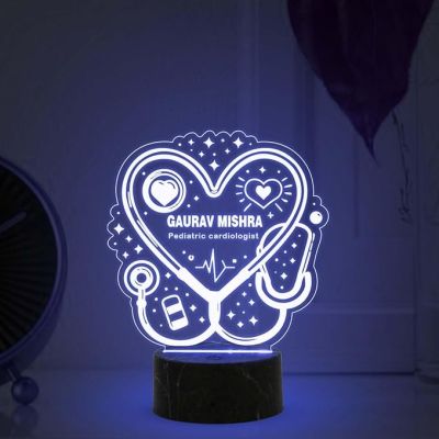 Pediatric Cardiologist Doctor Night Lamp with Automatic Color Changing Light Customized with Name Gift for Cardiologist Future Doctor Clinic Decor