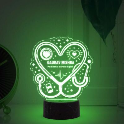 Pediatric Cardiologist Doctor Night Lamp with Automatic Color Changing Light Customized with Name Gift for Cardiologist Future Doctor Clinic Decor
