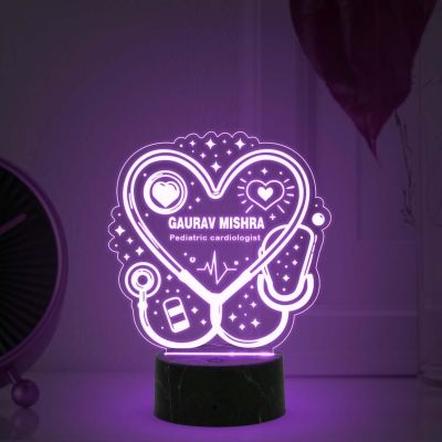 Pediatric Cardiologist Doctor Night Lamp with Automatic Color Changing Light Customized with Name Gift for Cardiologist Future Doctor Clinic Decor