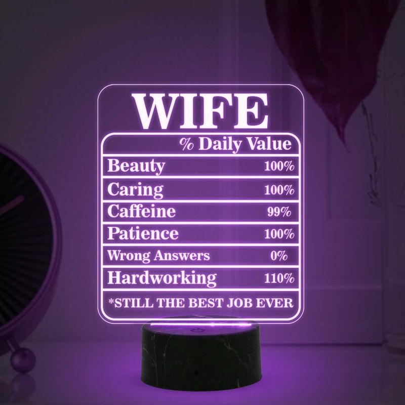 Wife Daily Value Night Lamp with Multicolored Light Birthday Gift for Wife from Husband Express Love for Wife