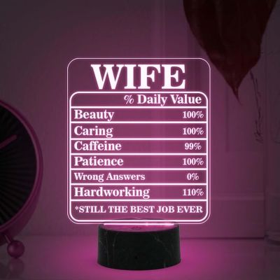 Wife Daily Value Night Lamp with Multicolored Light Birthday Gift for Wife from Husband Express Love for Wife