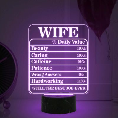 Wife Daily Value Night Lamp with Multicolored Light Birthday Gift for Wife from Husband Express Love for Wife