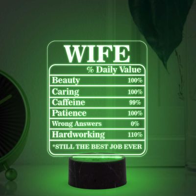 Wife Daily Value Night Lamp with Multicolored Light Birthday Gift for Wife from Husband Express Love for Wife
