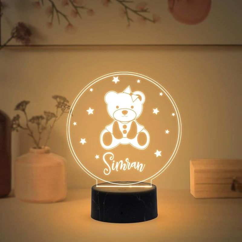 3D Illusion Cute Teddy Night Lamp with Warm White Light Customized Your Name Birthday Gift for Kids, Friend, Someone Special Kids Room Decor Lamp