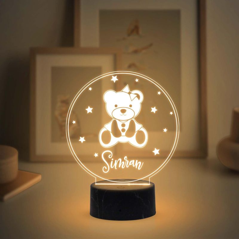 3D Illusion Cute Teddy Night Lamp with Warm White Light Customized Your Name Birthday Gift for Kids, Friend, Someone Special Kids Room Decor Lamp
