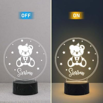 3D Illusion Cute Teddy Night Lamp with Warm White Light Customized Your Name Birthday Gift for Kids, Friend, Someone Special Kids Room Decor Lamp