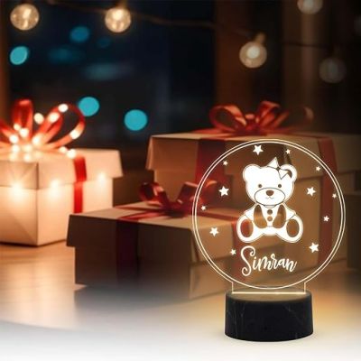 3D Illusion Cute Teddy Night Lamp with Warm White Light Customized Your Name Birthday Gift for Kids, Friend, Someone Special Kids Room Decor Lamp