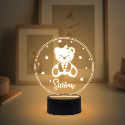 3D Illusion Cute Teddy Night Lamp with Warm White Light Customized Your Name Birthday Gift for Kids, Friend, Someone Special Kids Room Decor Lamp