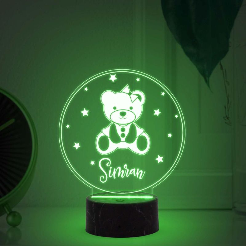 3D Illusion Cute Teddy Night Lamp with Multicolord Light Customized Your Name Birthday Gift for Kids, Friend, Someone Special Kids Room Decor Lamp