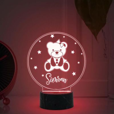 3D Illusion Cute Teddy Night Lamp with Multicolord Light Customized Your Name Birthday Gift for Kids, Friend, Someone Special Kids Room Decor Lamp