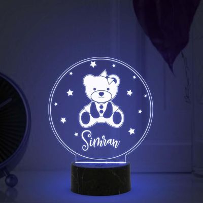 3D Illusion Cute Teddy Night Lamp with Multicolord Light Customized Your Name Birthday Gift for Kids, Friend, Someone Special Kids Room Decor Lamp