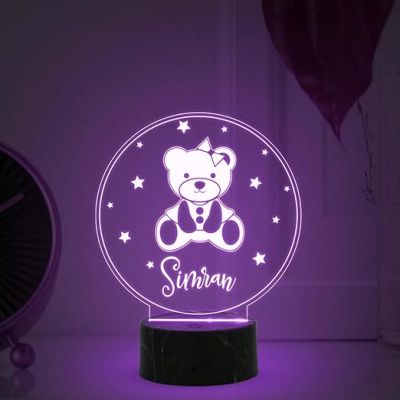 3D Illusion Cute Teddy Night Lamp with Multicolord Light Customized Your Name Birthday Gift for Kids, Friend, Someone Special Kids Room Decor Lamp