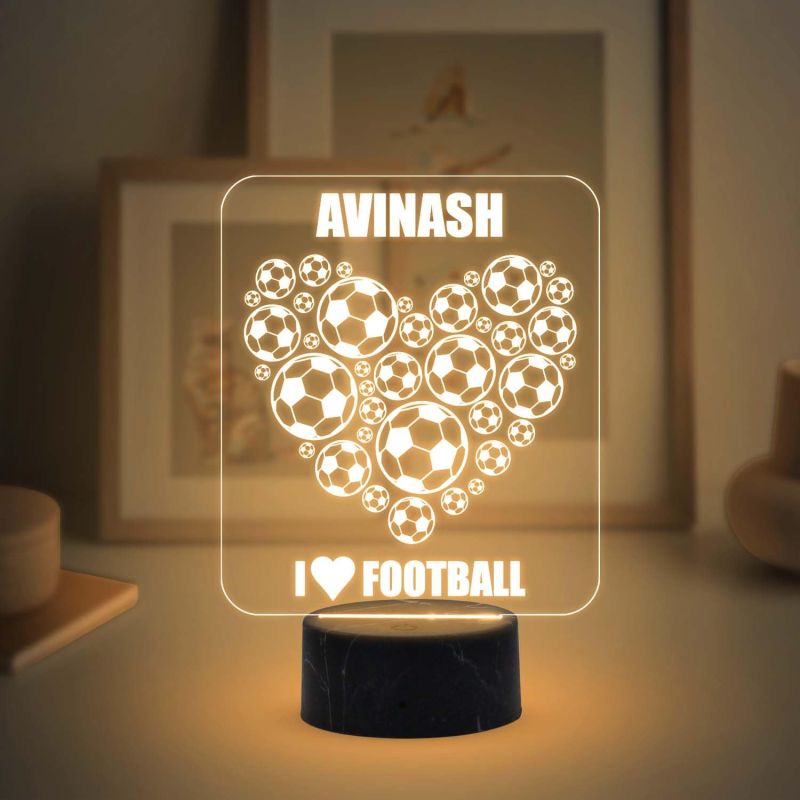 3D Illusion Football Heart Design Night Lamp with Warm White Light Customized your Name Birthday Gift for Football Lover Kids Room & Home Decor