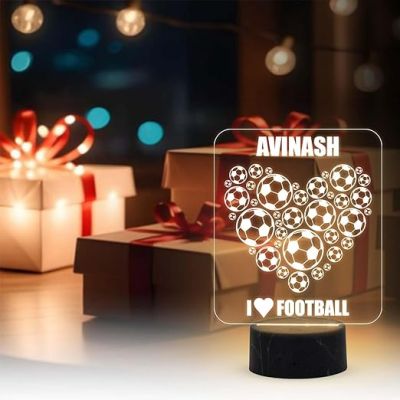 3D Illusion Football Heart Design Night Lamp with Warm White Light Customized your Name Birthday Gift for Football Lover Kids Room & Home Decor