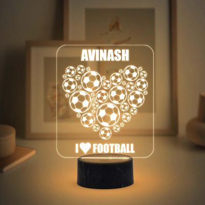 3D Illusion Football Heart Design Night Lamp with Warm White Light Customized your Name Birthday Gift for Football Lover Kids Room & Home Decor