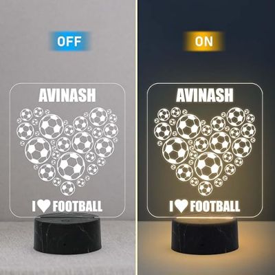 3D Illusion Football Heart Design Night Lamp with Warm White Light Customized your Name Birthday Gift for Football Lover Kids Room & Home Decor