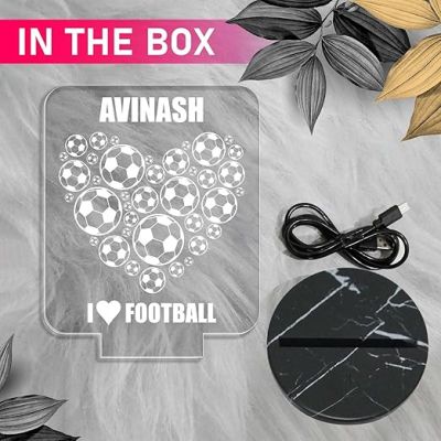 3D Illusion Football Heart Design Night Lamp with Warm White Light Customized your Name Birthday Gift for Football Lover Kids Room & Home Decor