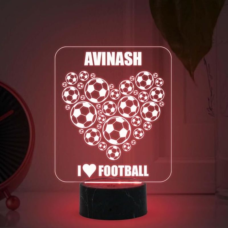 3D Illusion Football Heart Design Night Lamp with Multicolored Light Customized your Name Birthday Gift for Football Lover Kids Room & Home Decor