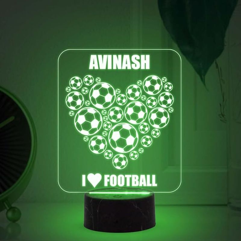 3D Illusion Football Heart Design Night Lamp with Multicolored Light Customized your Name Birthday Gift for Football Lover Kids Room & Home Decor