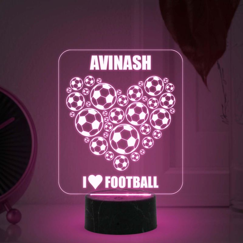 3D Illusion Football Heart Design Night Lamp with Multicolored Light Customized your Name Birthday Gift for Football Lover Kids Room & Home Decor