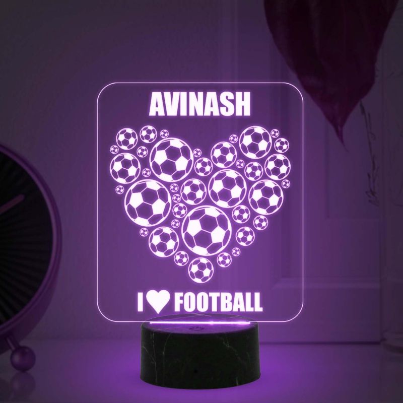 3D Illusion Football Heart Design Night Lamp with Multicolored Light Customized your Name Birthday Gift for Football Lover Kids Room & Home Decor