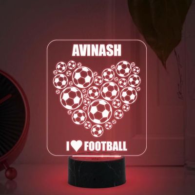 3D Illusion Football Heart Design Night Lamp with Multicolored Light Customized your Name Birthday Gift for Football Lover Kids Room & Home Decor