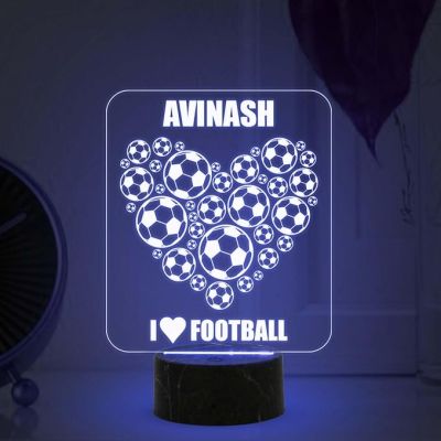 3D Illusion Football Heart Design Night Lamp with Multicolored Light Customized your Name Birthday Gift for Football Lover Kids Room & Home Decor