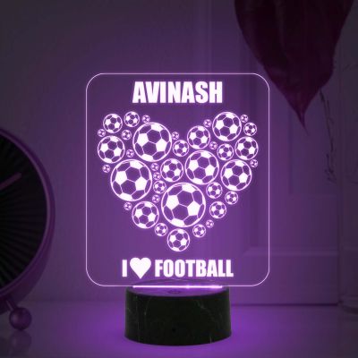 3D Illusion Football Heart Design Night Lamp with Multicolored Light Customized your Name Birthday Gift for Football Lover Kids Room & Home Decor