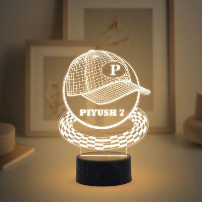 3D Illusion Baseball Cap Night Lamp with Warm White Light Customized with Name Birthday Gift for Baseball Player, Lovers Gift for Sport Lover