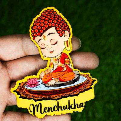 Menchukha Buddha Wooden Fridge Magnet Refrigerator Whiteboard, Kitchen, and Office Decor Indian Souvenir Fridge Magnet