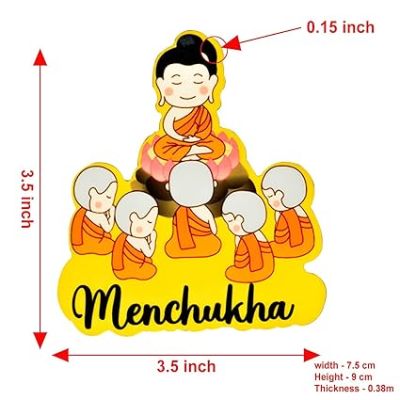 Menchukha Buddha Wooden Fridge Magnet Refrigerator Whiteboard, Kitchen, and Office Decor Indian Souvenir Fridge Magnet