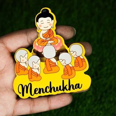 Menchukha Buddha Wooden Fridge Magnet Refrigerator Whiteboard, Kitchen, and Office Decor Indian Souvenir Fridge Magnet