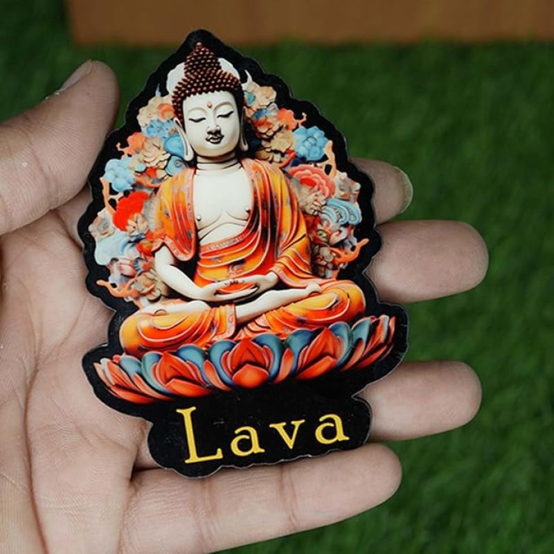 Lava 2 Buddha Wooden Fridge Magnet Refrigerator Whiteboard, Kitchen, and Office Decor Indian Souvenir Fridge Magnet
