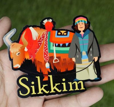 Sikkim Buddha Wooden Fridge Magnet Refrigerator Whiteboard, Kitchen, and Office Decor Indian Souvenir Fridge Magnet