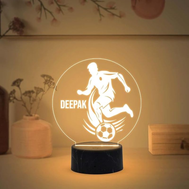 3D Illusion Football Player Night Lamp with Warm White Light Customized with Name Birthday Gift for Football Men Women Gift for Sports Lover