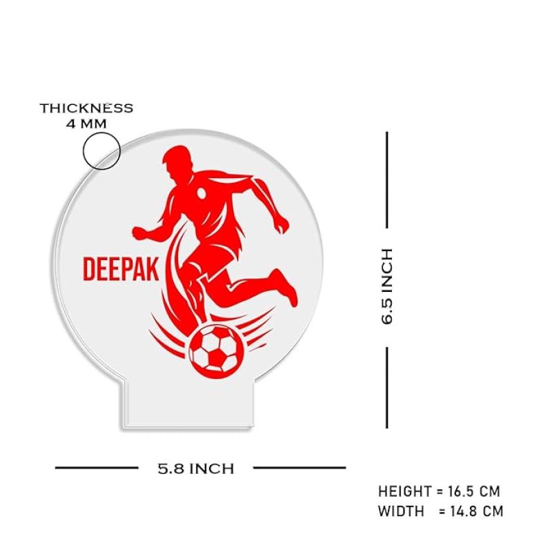 3D Illusion Football Player Night Lamp with Warm White Light Customized with Name Birthday Gift for Football Men Women Gift for Sports Lover