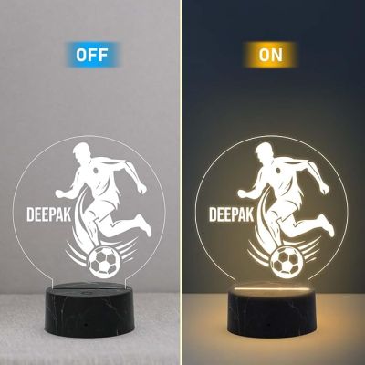 3D Illusion Football Player Night Lamp with Warm White Light Customized with Name Birthday Gift for Football Men Women Gift for Sports Lover