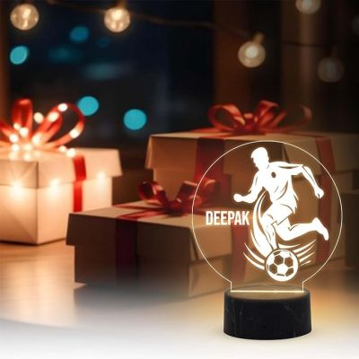 3D Illusion Football Player Night Lamp with Warm White Light Customized with Name Birthday Gift for Football Men Women Gift for Sports Lover