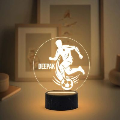 3D Illusion Football Player Night Lamp with Warm White Light Customized with Name Birthday Gift for Football Men Women Gift for Sports Lover