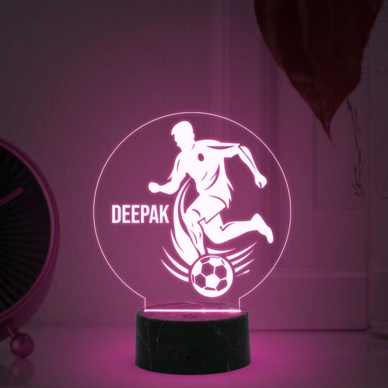 3D Illusion Football Player Night Lamp with Multicolored Light Customized with Name Birthday Gift for Football Men Women Gift for Sports Lover