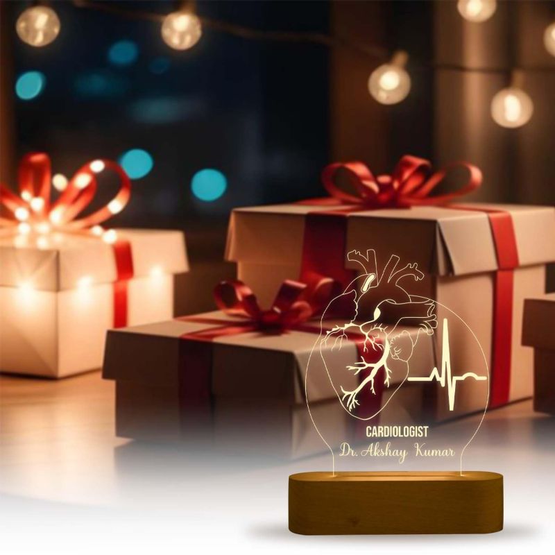 Cardiologist Doctor Night Lamp with Warm White Light Customized with Name Thankyou & Birthday Gift for Heart Surgeon Doctor Gift for Future Doctor & Clinic Decor