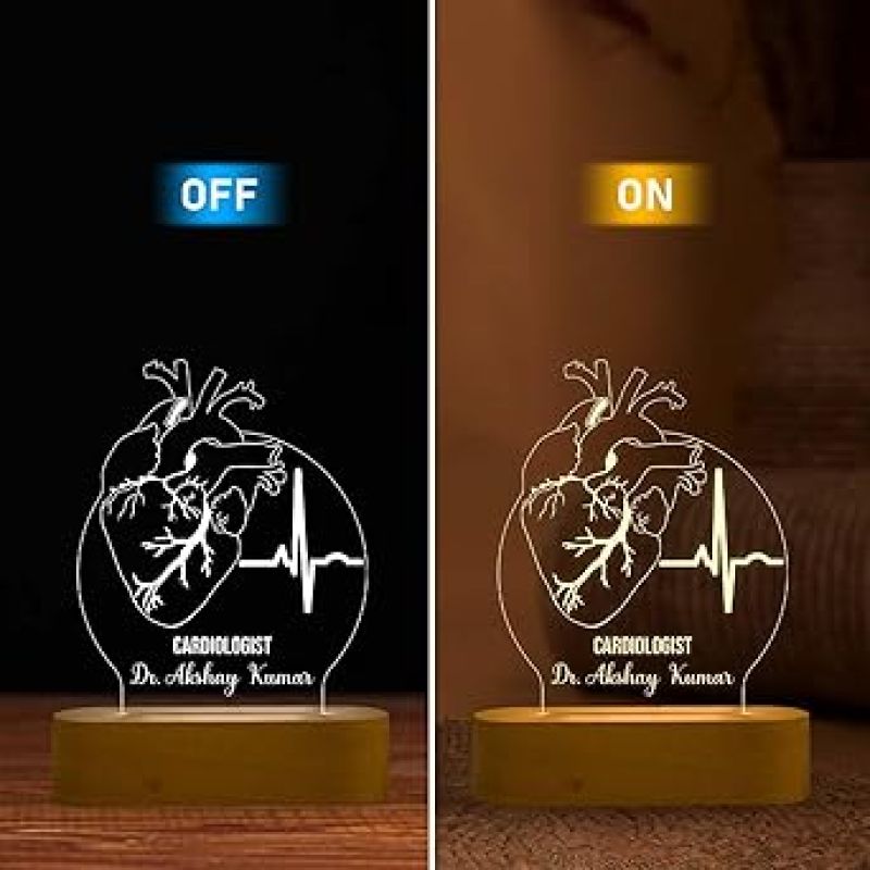 Cardiologist Doctor Night Lamp with Warm White Light Customized with Name Thankyou & Birthday Gift for Heart Surgeon Doctor Gift for Future Doctor & Clinic Decor