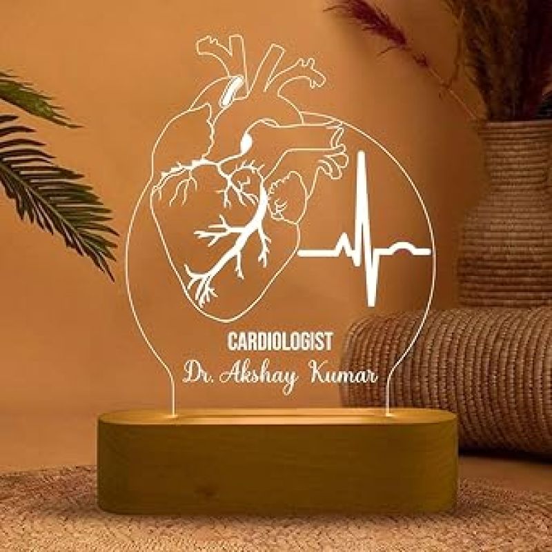 Cardiologist Doctor Night Lamp with Warm White Light Customized with Name Thankyou & Birthday Gift for Heart Surgeon Doctor Gift for Future Doctor & Clinic Decor