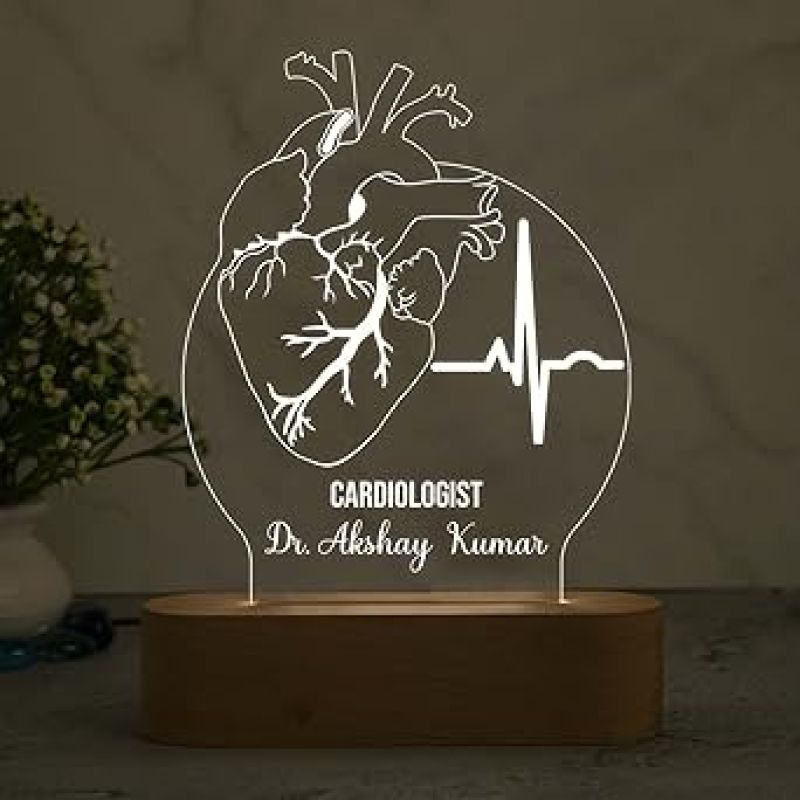 Cardiologist Doctor Night Lamp with Warm White Light Customized with Name Thankyou & Birthday Gift for Heart Surgeon Doctor Gift for Future Doctor & Clinic Decor
